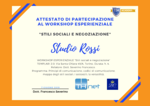 ATTESTATO DI PARTECIPAZIONE al workshop