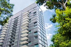 SINGAPORE-JUNE 20: Modern residential estate with blue sky in Singapore on June 20, 2014